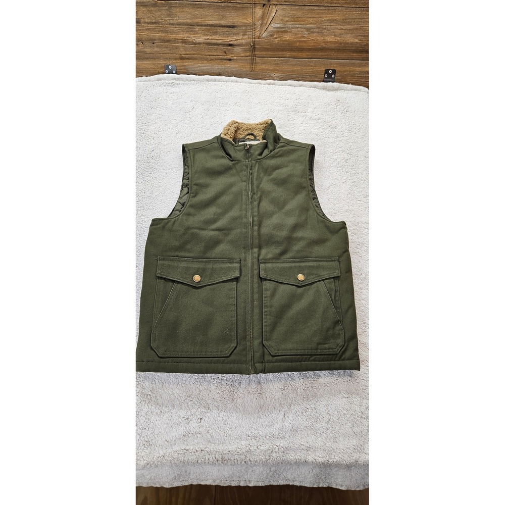 Weatherproof Heritage Brand Mens Canvas Workwear Vest Olive Green Faux Fur Small